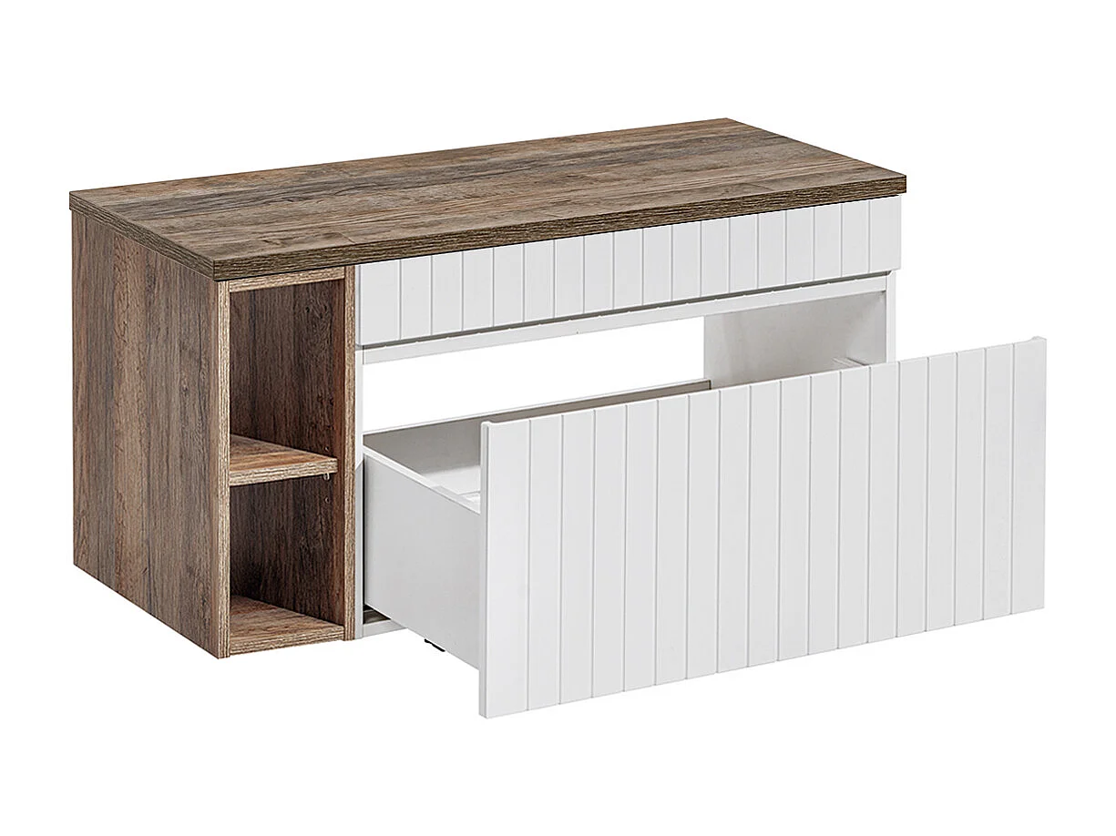 Ensemble meuble simple vasque 100cm 2 niches et colonne Zelie Blanc Bois et Noir
