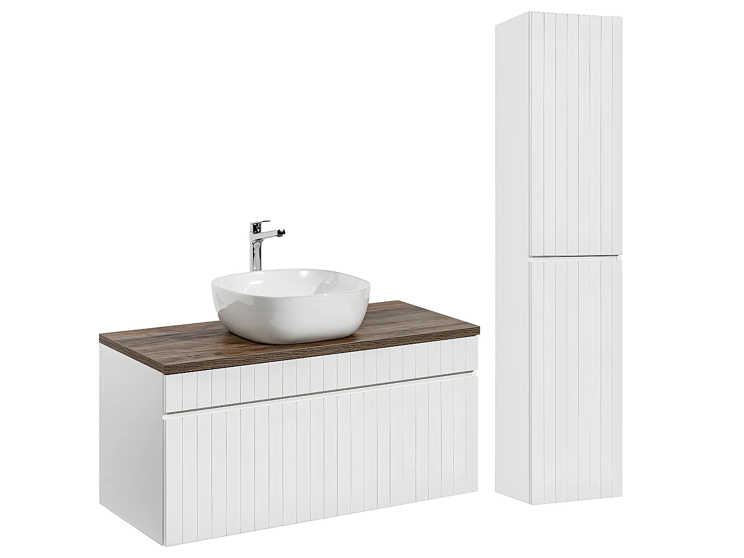 Ensemble meuble simple vasque 100cm et colonne Zelie Blanc et Bois