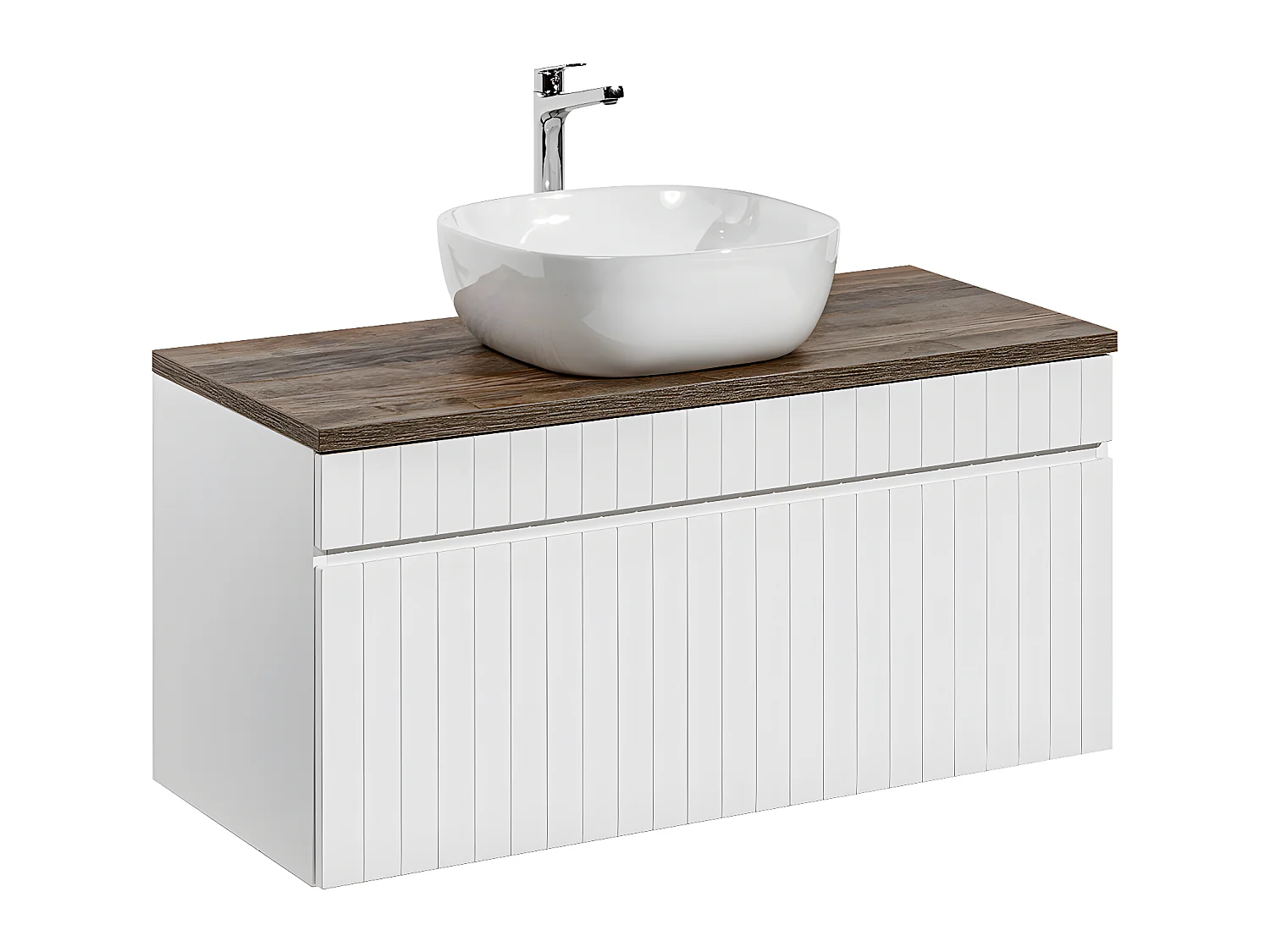 Ensemble meuble simple vasque 100cm et colonne Zelie Blanc et Bois
