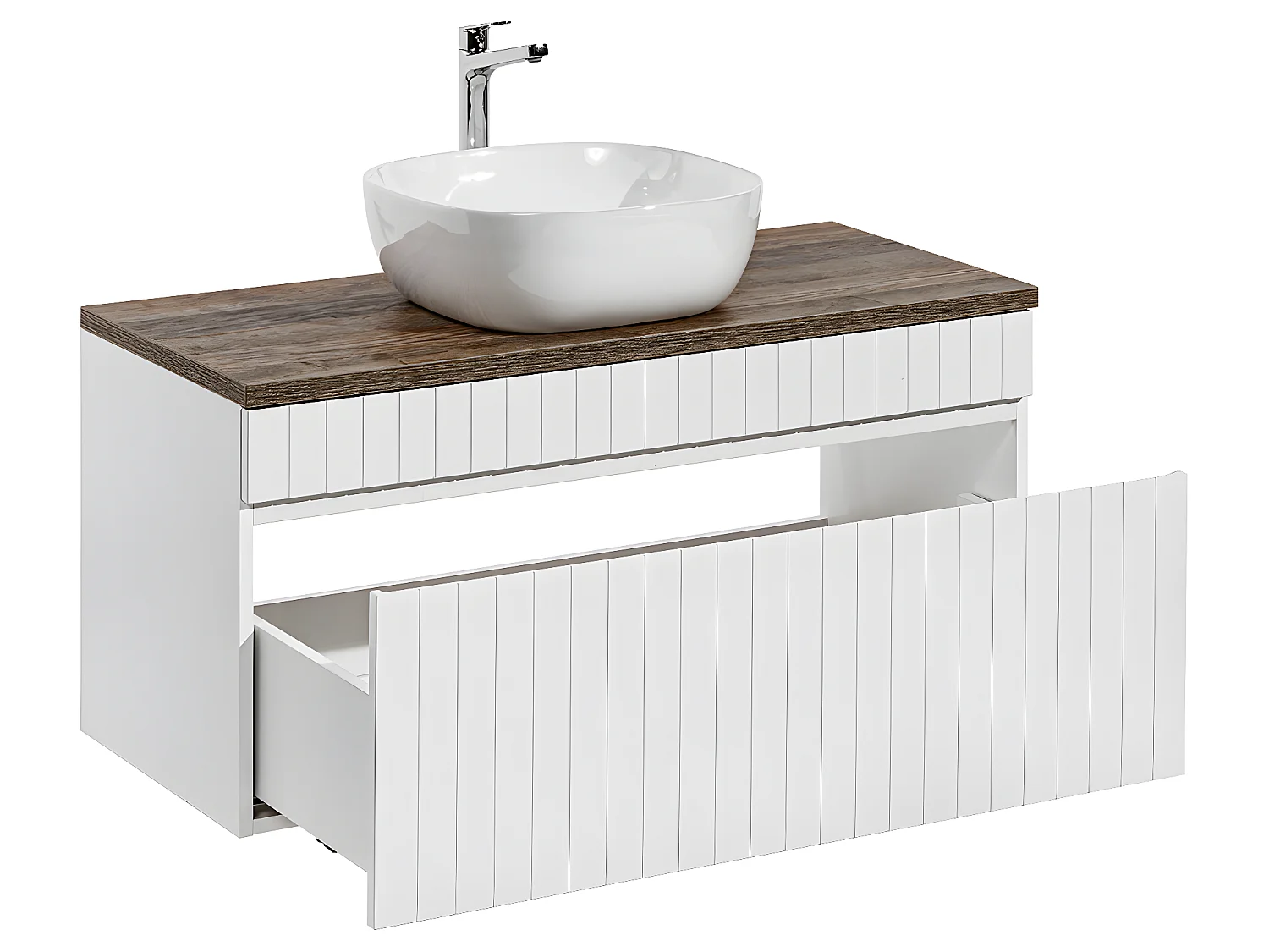 Ensemble meuble simple vasque 100cm et colonne Zelie Blanc et Bois
