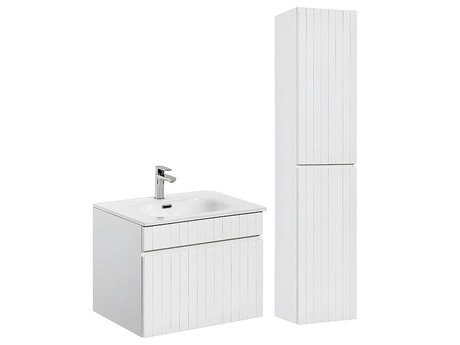 Conjunto mueble lavabo individual encastrado 60cm y columna Zelie Blanco