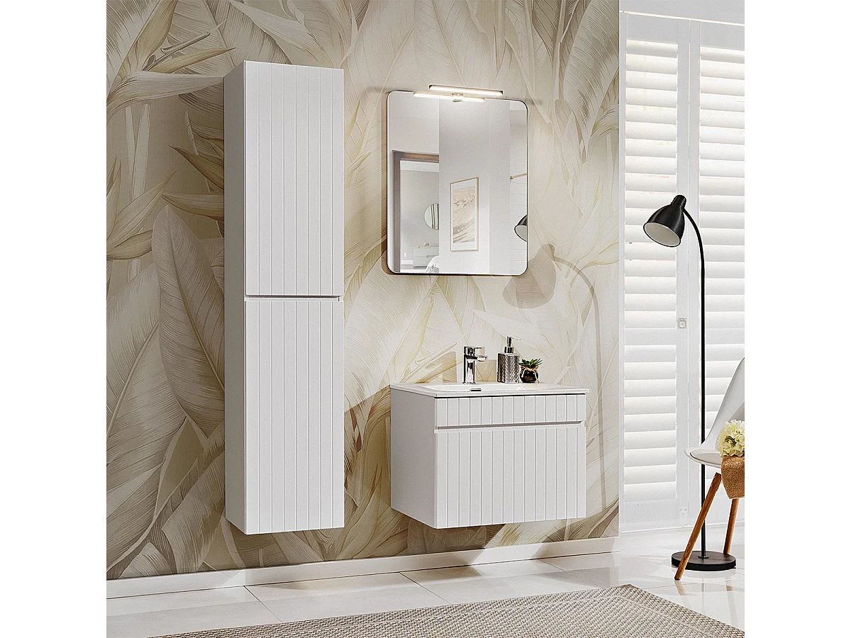 Ensemble meuble simple vasque encastrée 60cm et colonne Zelie Blanc