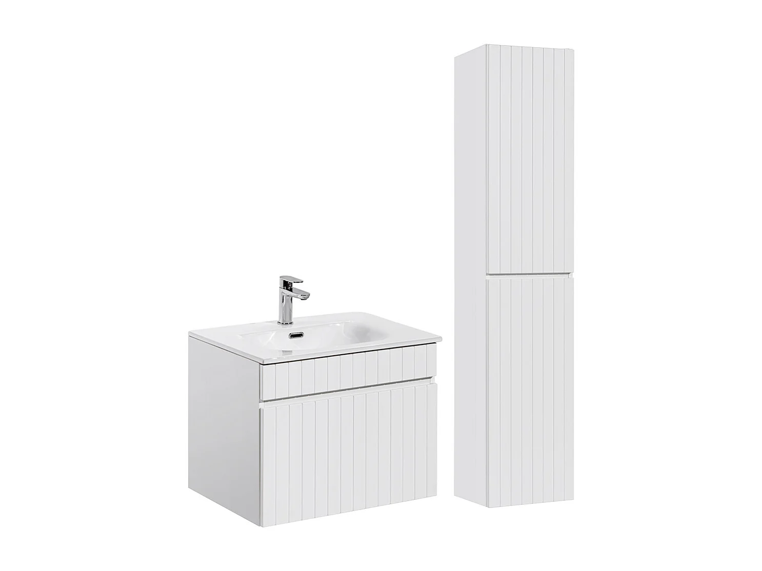 Ensemble meuble simple vasque encastrée 60cm et colonne Zelie Blanc