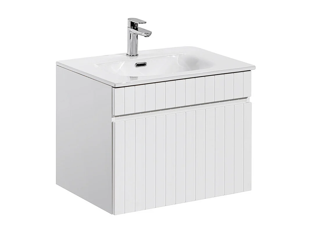 Ensemble meuble simple vasque encastrée 60cm et colonne Zelie Blanc