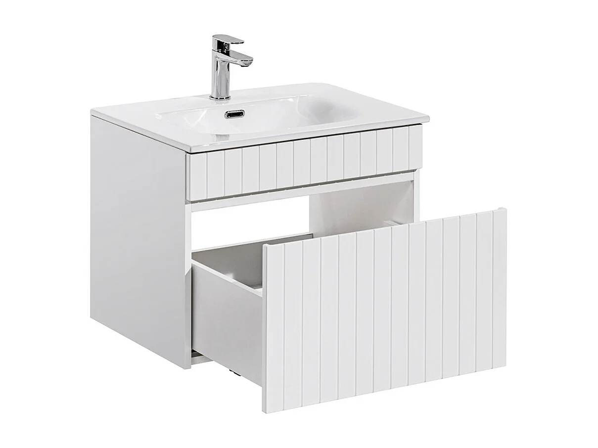 Ensemble meuble simple vasque encastrée 60cm et colonne Zelie Blanc