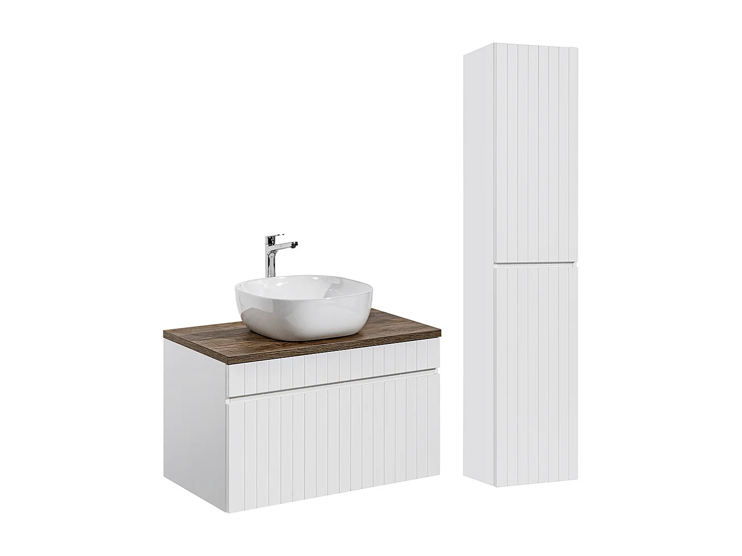 Ensemble meuble simple vasque 80cm et colonne Zelie Blanc et Bois