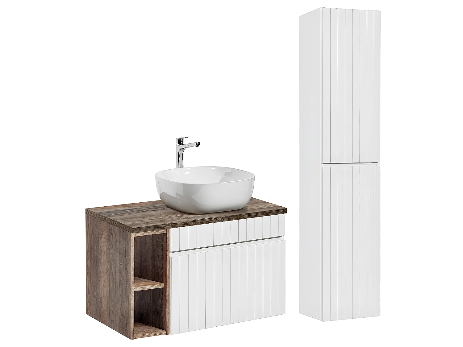 Zelie wit en hout enkel wastafelmeubel 80cm 2 nissen en sokkel