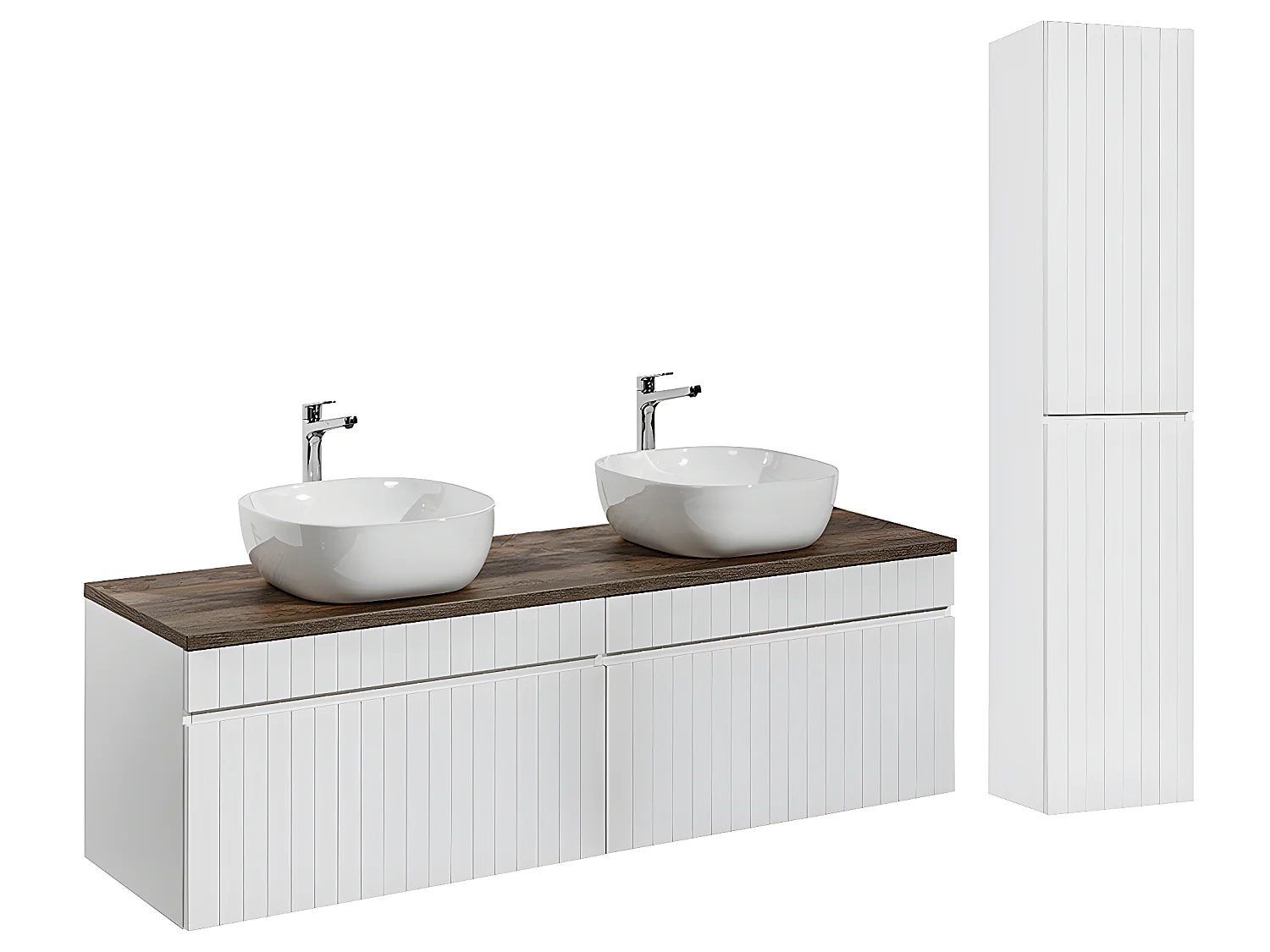 Ensemble meuble double vasque 160cm et colonne Zelie Blanc et Bois
