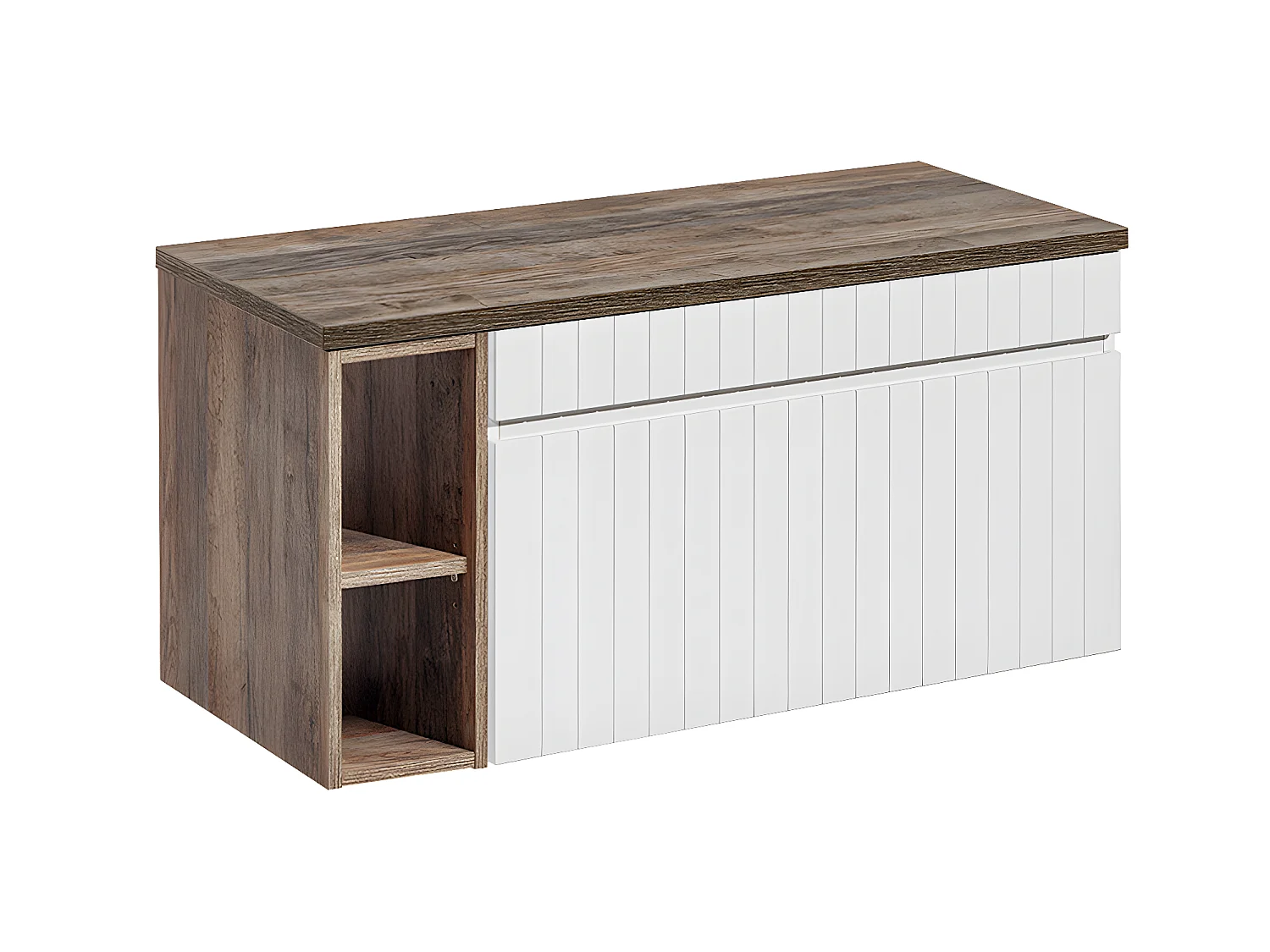 Meuble simple vasque 100cm 2 niches Zelie Blanc Bois et Noir