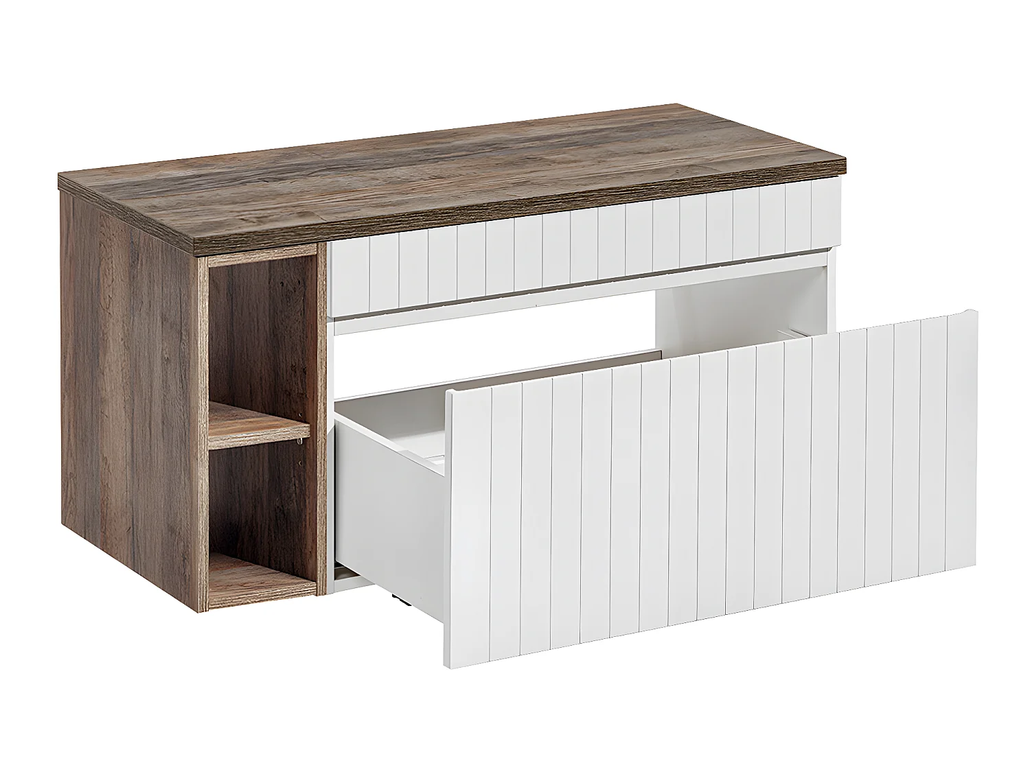 Meuble simple vasque 100cm 2 niches Zelie Blanc Bois et Noir