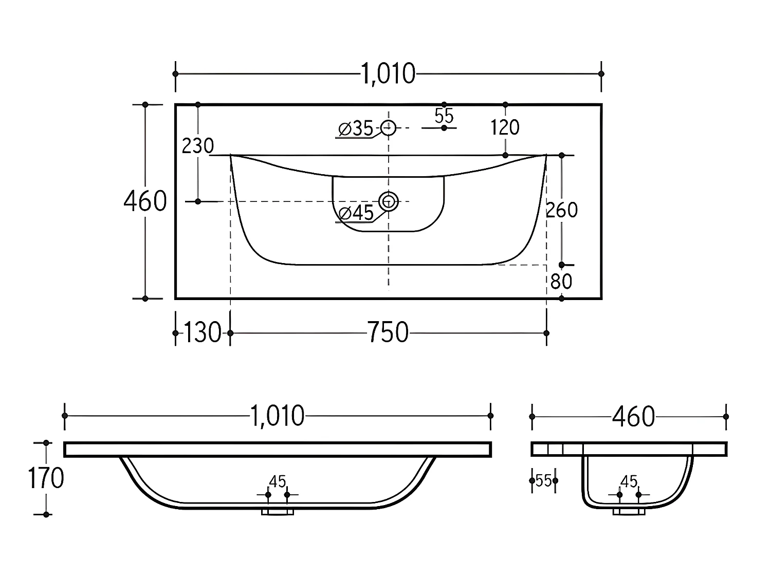 Meuble simple vasque encastrée 100cm Zelie Blanc