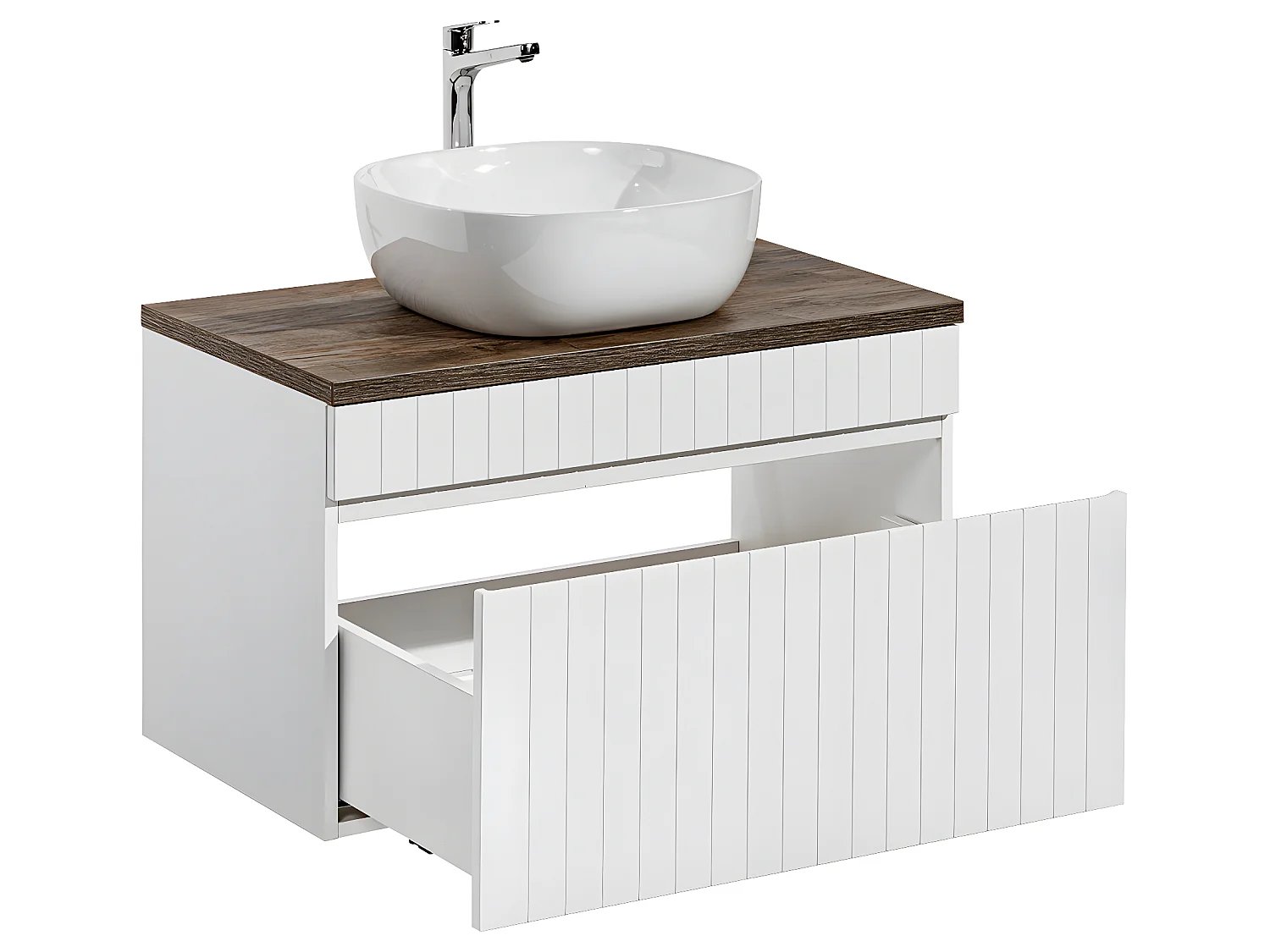 Meuble simple vasque 80cm Zelie Blanc et Bois