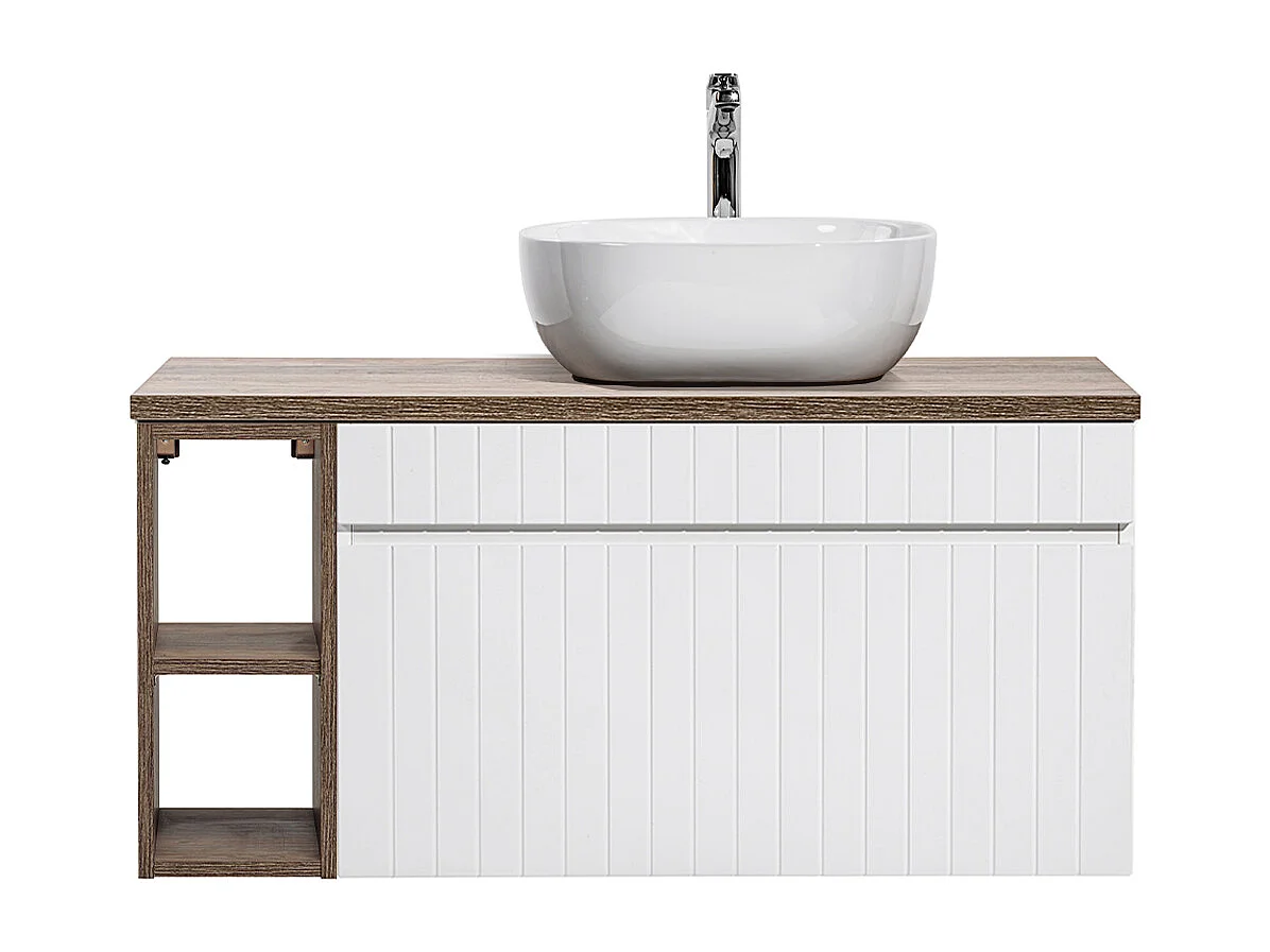 Enkele wastafel 100cm 2 nissen Zelie Wit en Hout