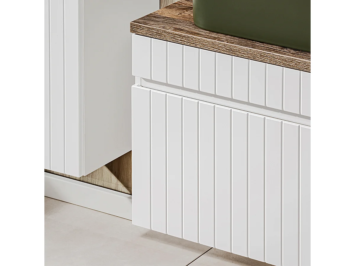 Enkele wastafel 100cm 2 nissen Zelie Wit en Hout