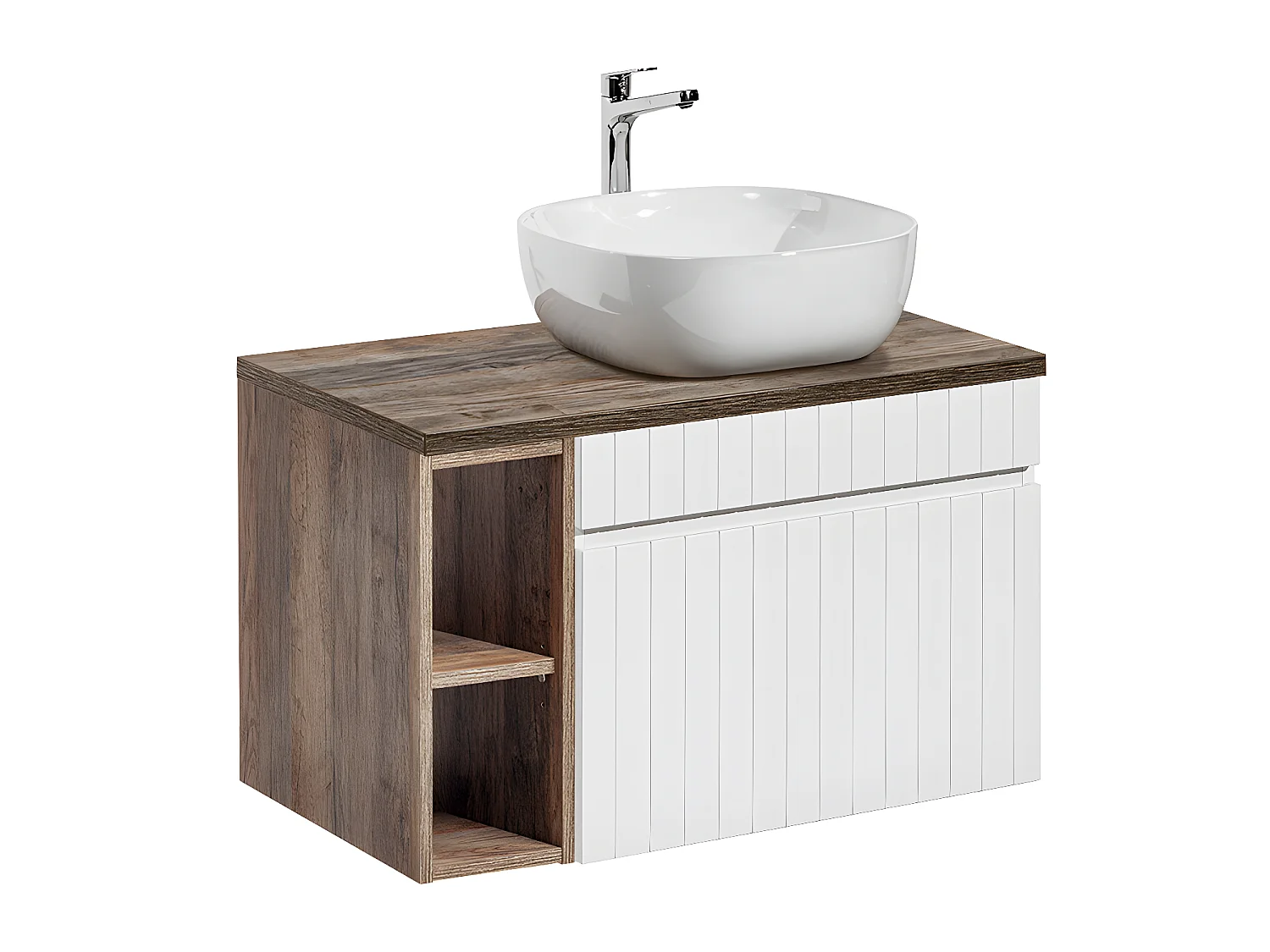 Mueble lavabo individual 80cm 2 nichos Zelie Blanco y Madera