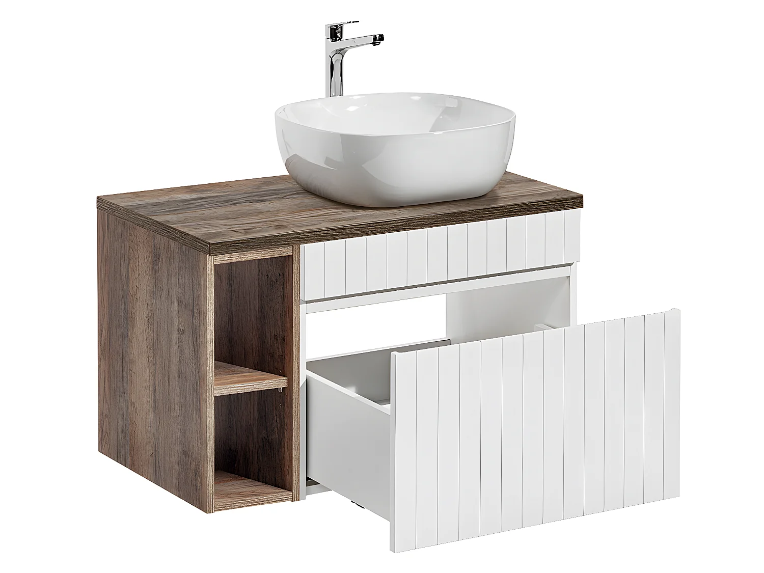 Mueble lavabo individual 80cm 2 nichos Zelie Blanco y Madera