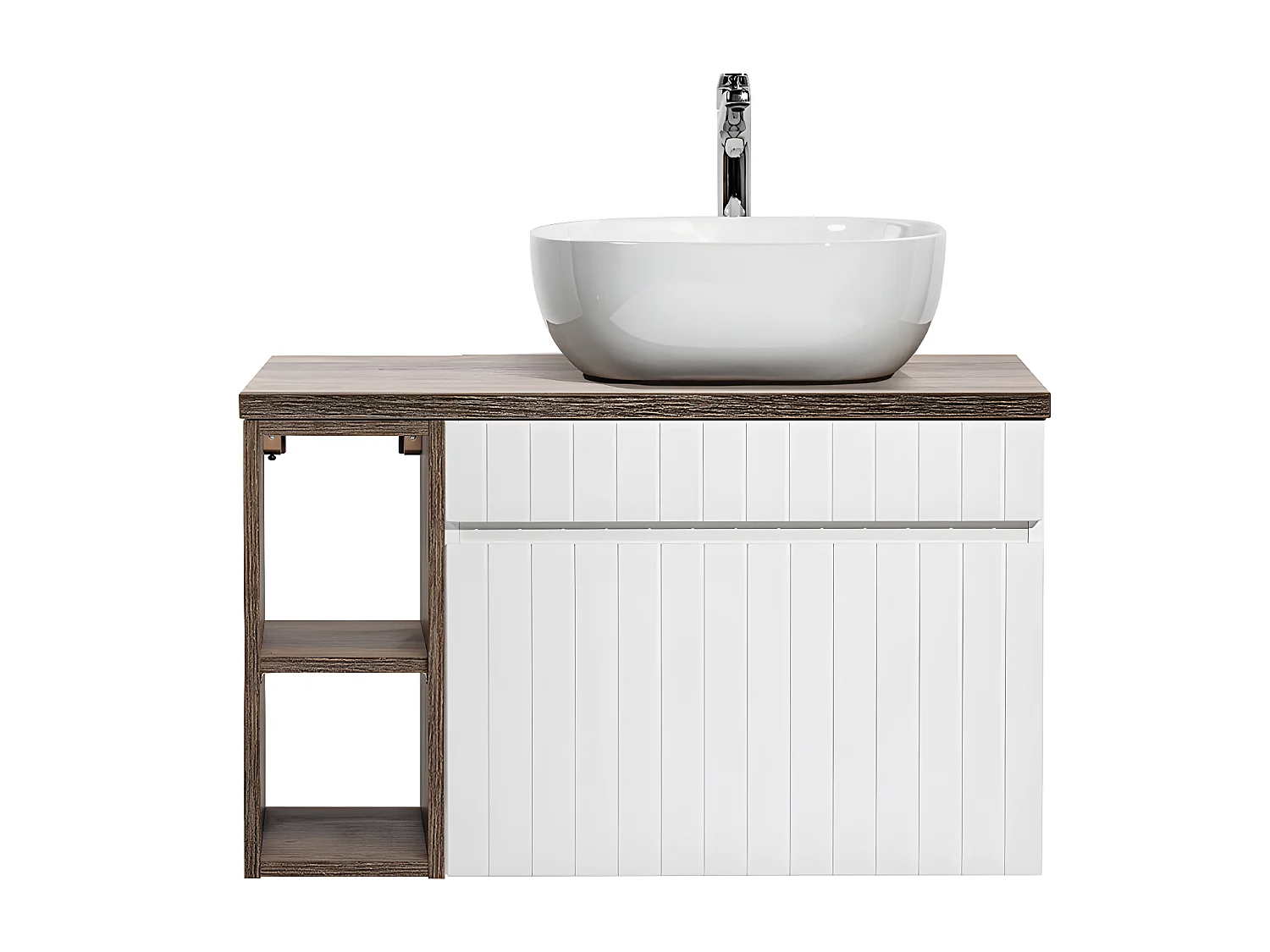 Mueble lavabo individual 80cm 2 nichos Zelie Blanco y Madera