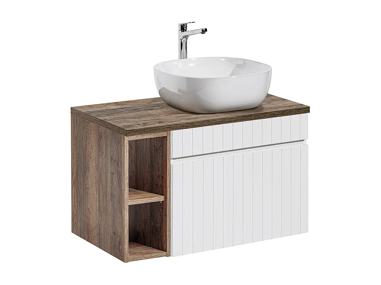 Enkele wastafel 80cm 2 nissen Zelie Wit en Hout