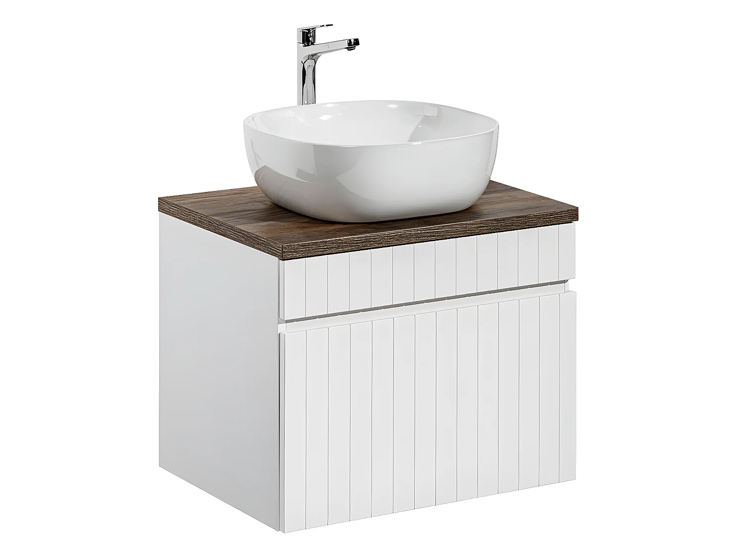 Meuble simple vasque 60cm Zelie Blanc et Bois