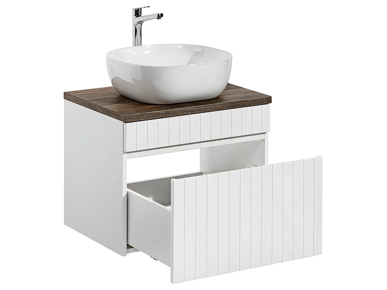Meuble simple vasque 60cm Zelie Blanc et Bois