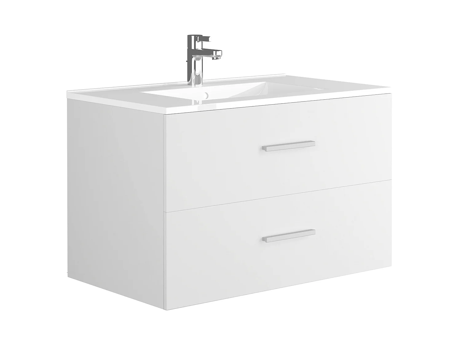 Meuble de salle de bain suspendu simple vasque avec colonne de rangement - Coloris blanc - 80 cm - KAYLA