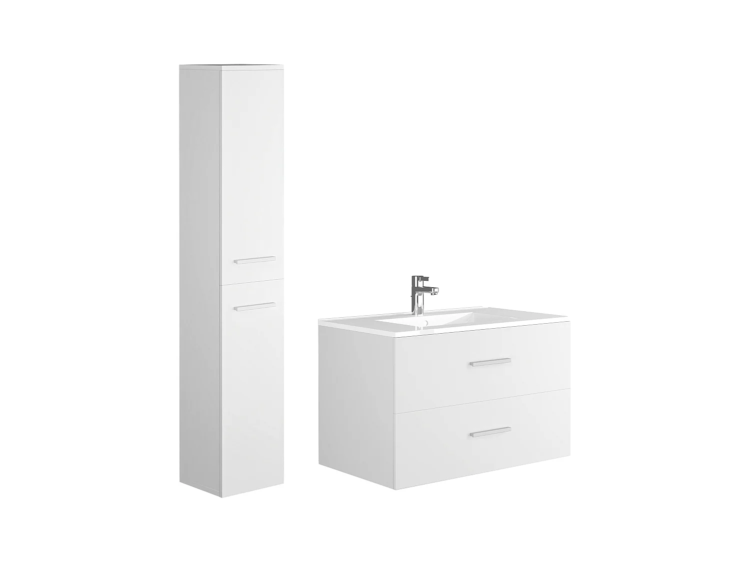 Waschbeckenunterschrank hängend mit Einzelwaschbecken - Weiß - 80 cm - KAYLA