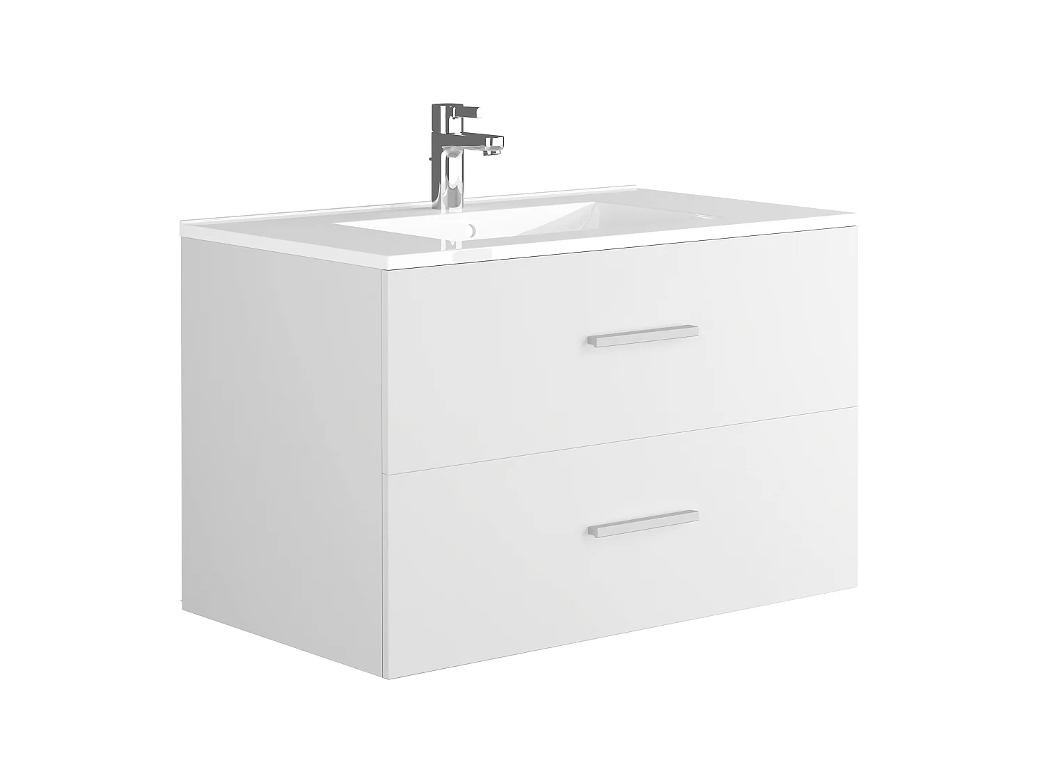 Waschbeckenunterschrank hängend mit Einzelwaschbecken - Weiß - 80 cm - KAYLA