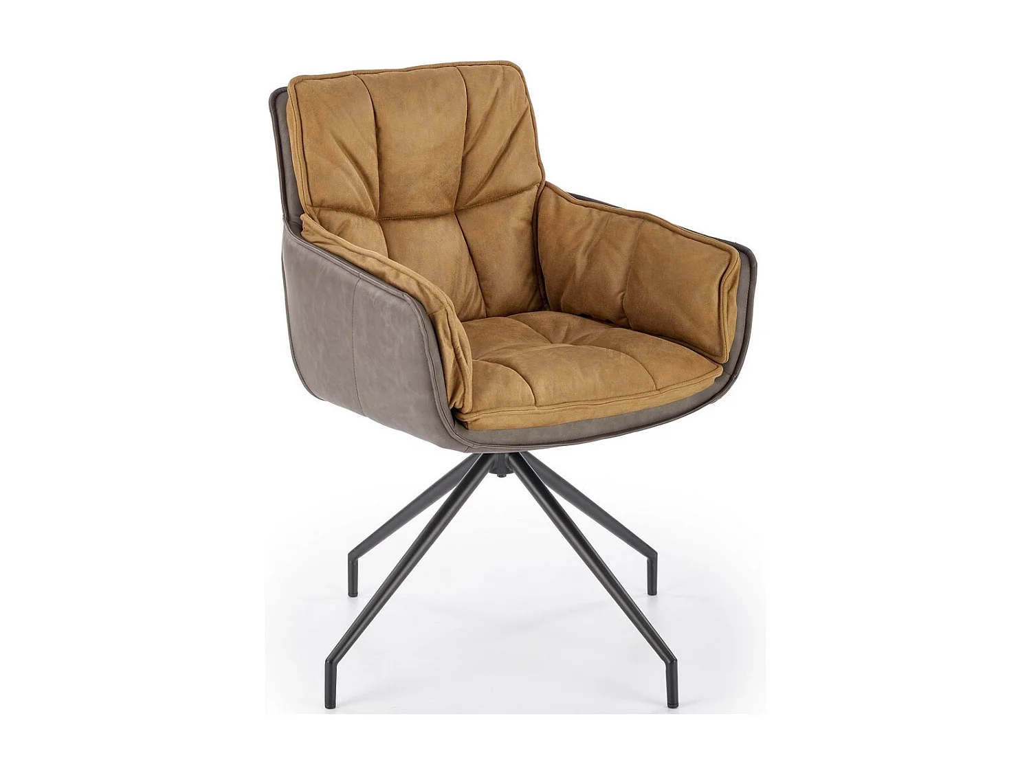 Chaise bi matière eco-cuir gris et tissu marron Doe