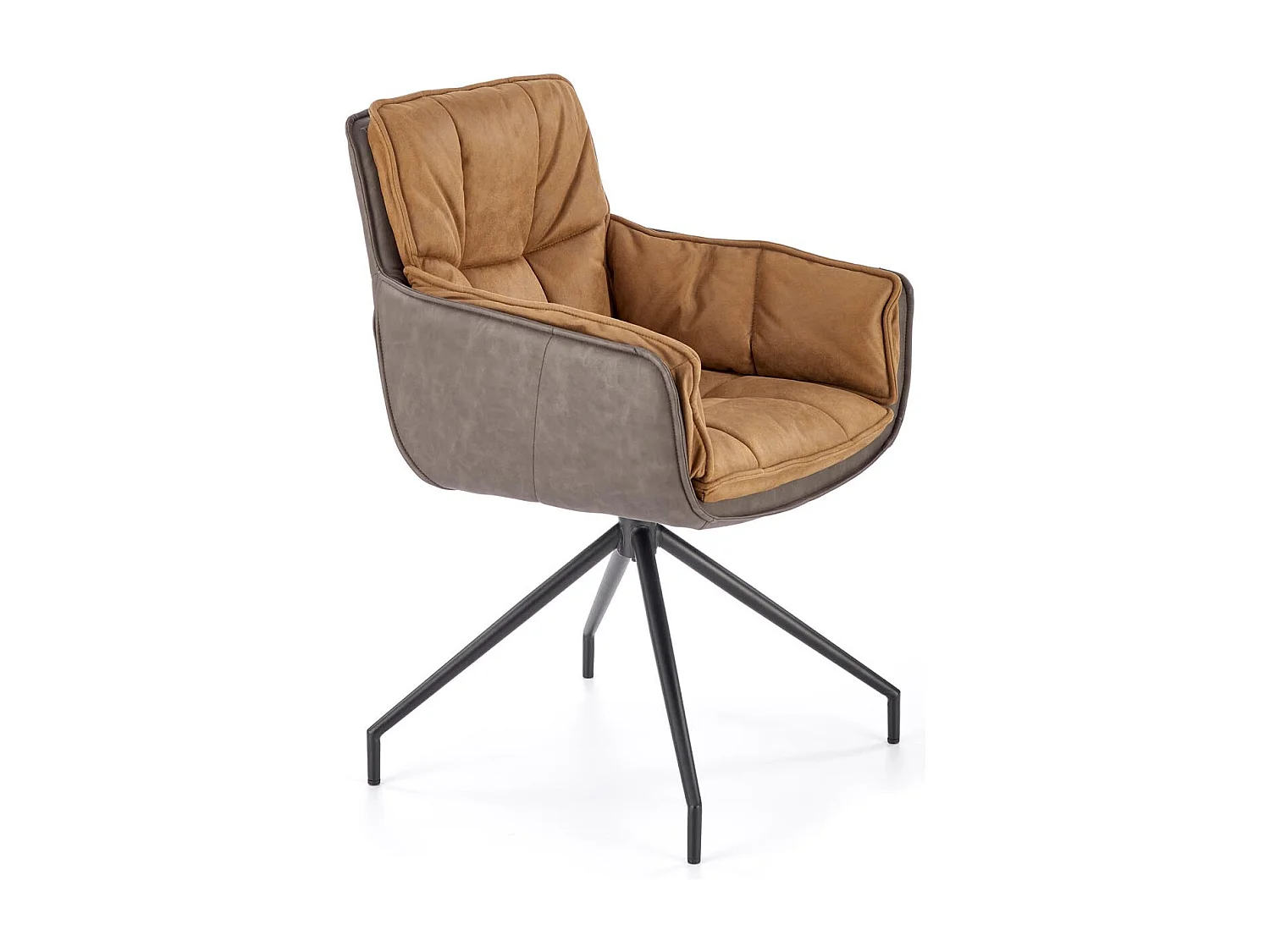 Chaise bi matière eco-cuir gris et tissu marron Doe