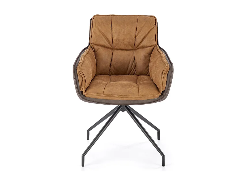 Chaise bi matière eco-cuir gris et tissu marron Doe