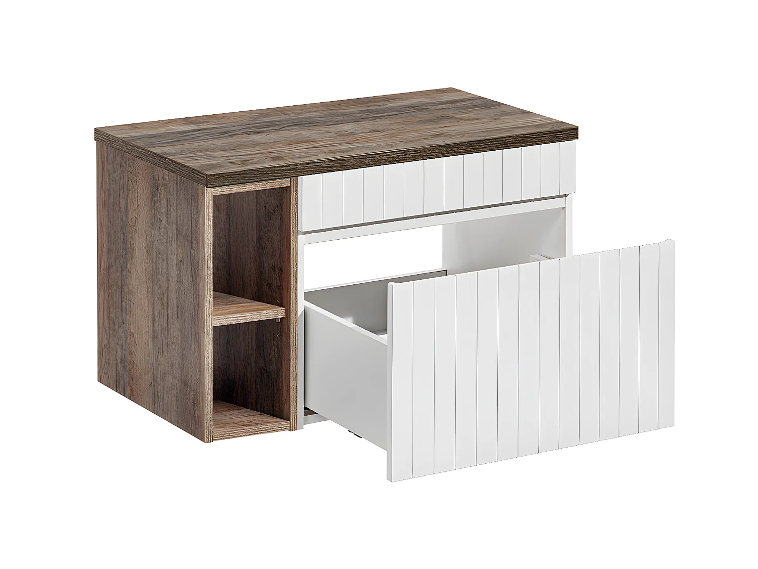Mueble bajo lavabo 80cm 2 nichos Zelie Blanco y Madera