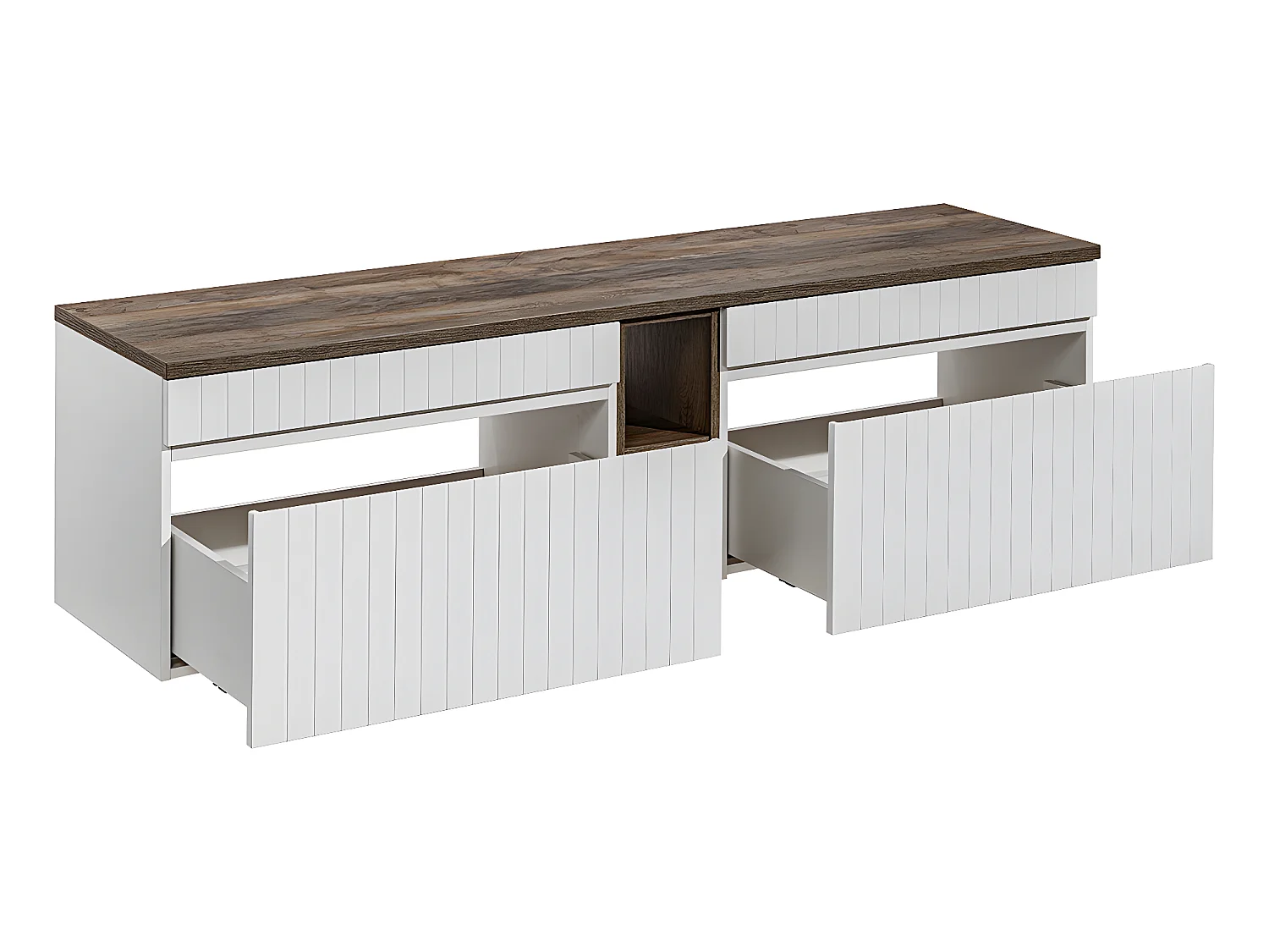 Meuble sous-vasque 180cm 2 niches Zelie Blanc et Bois
