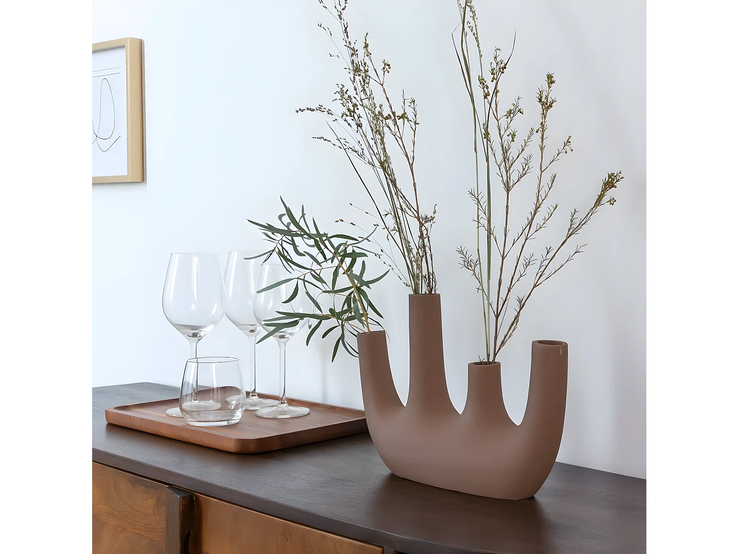 Vase marron 4 tiges en aluminium Dahlia