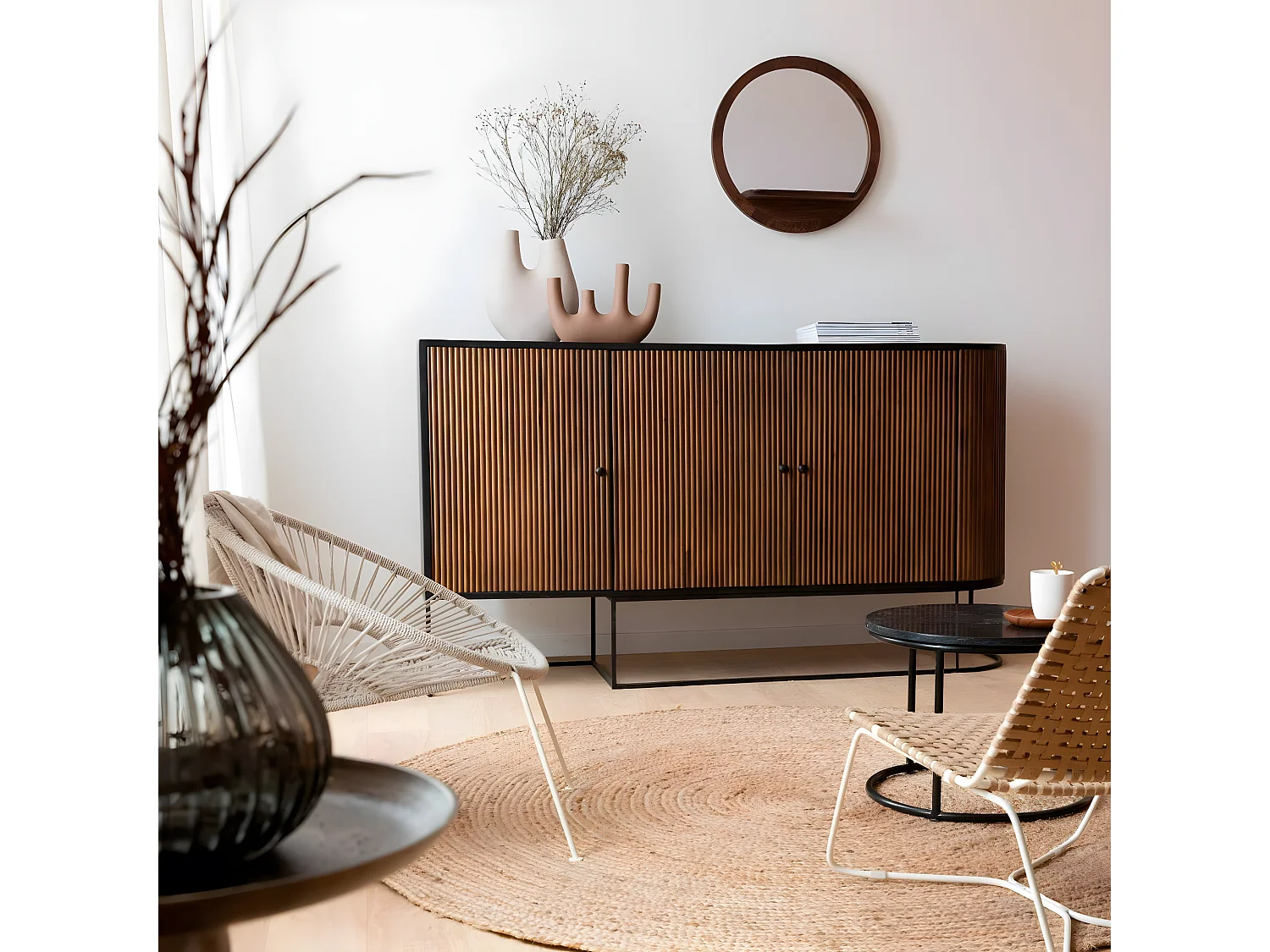 Vase marron 4 tiges en aluminium Dahlia