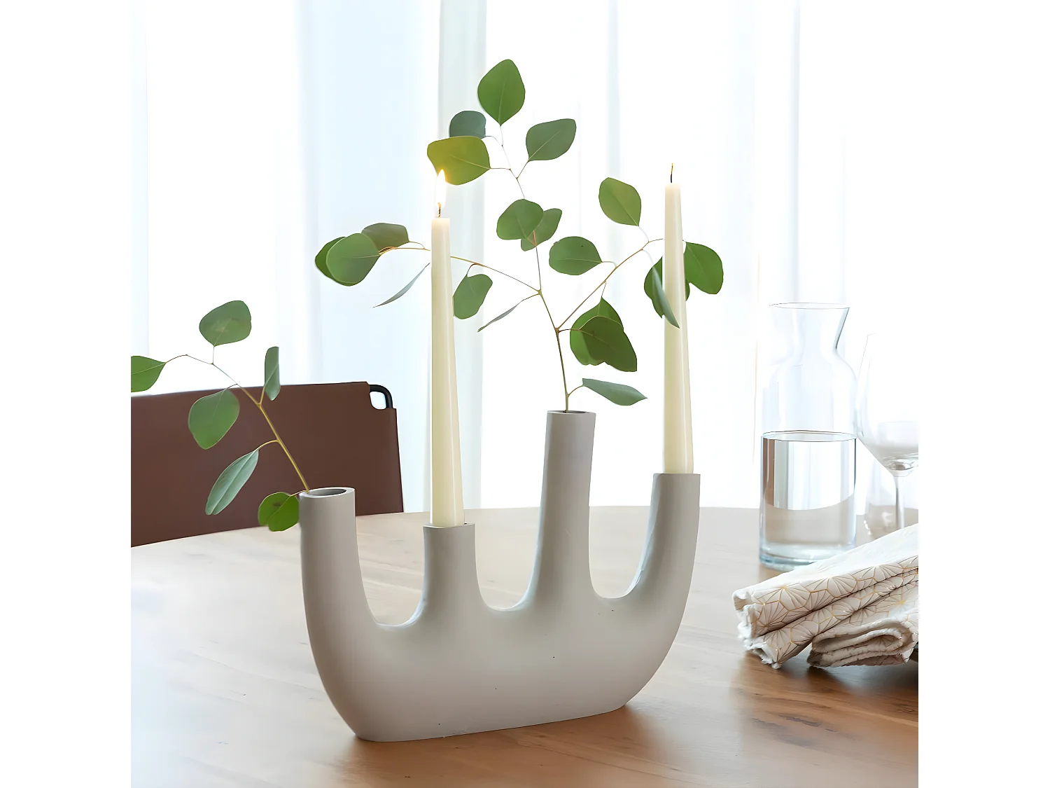 Vase beige 4 tiges en aluminium Dahlia