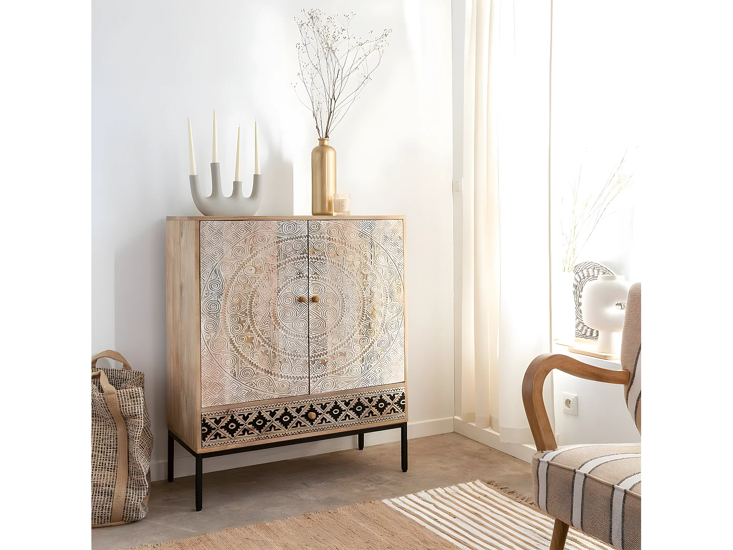 Vase beige 4 tiges en aluminium Dahlia