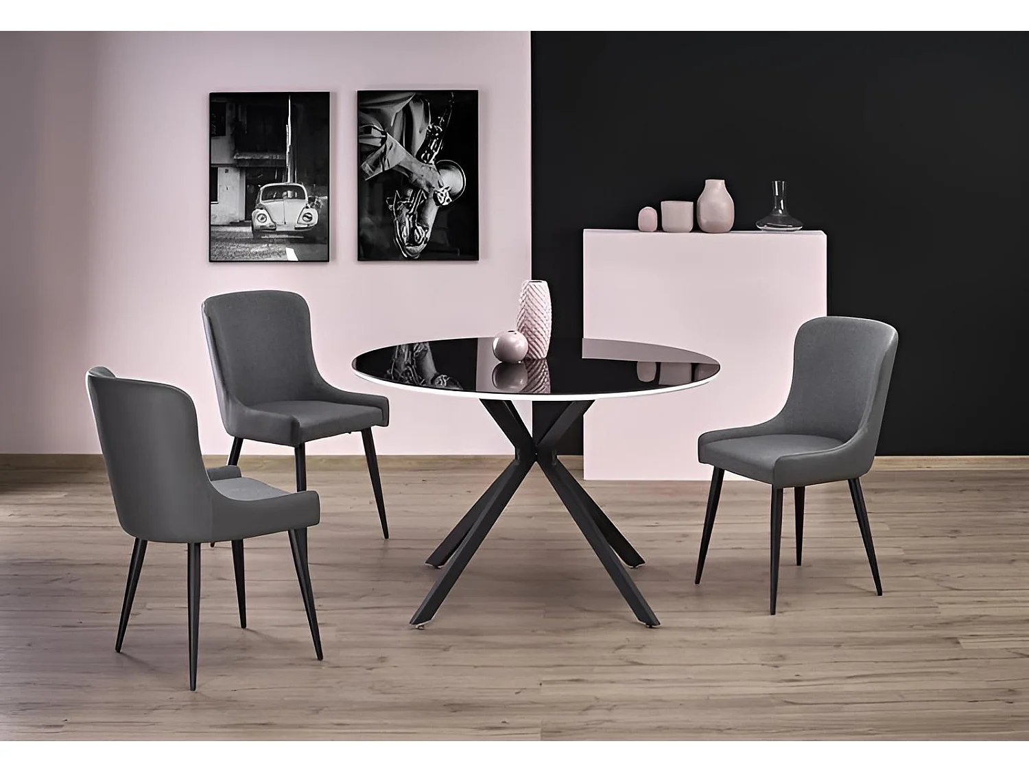 Table à manger Avelar (O120)/Verre+MDF/Noir
