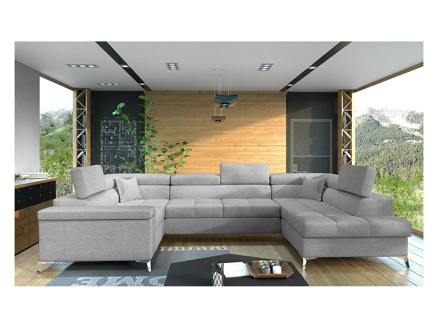 Ecksofa Roberto UR/Stoffbezug-Grau