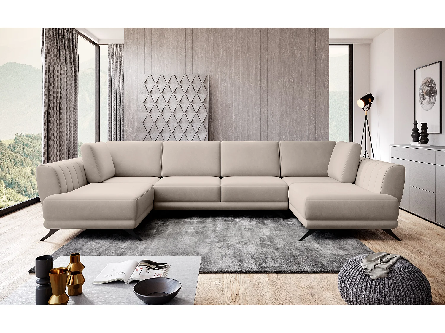Ecksofa London-U/Stoff-Beige