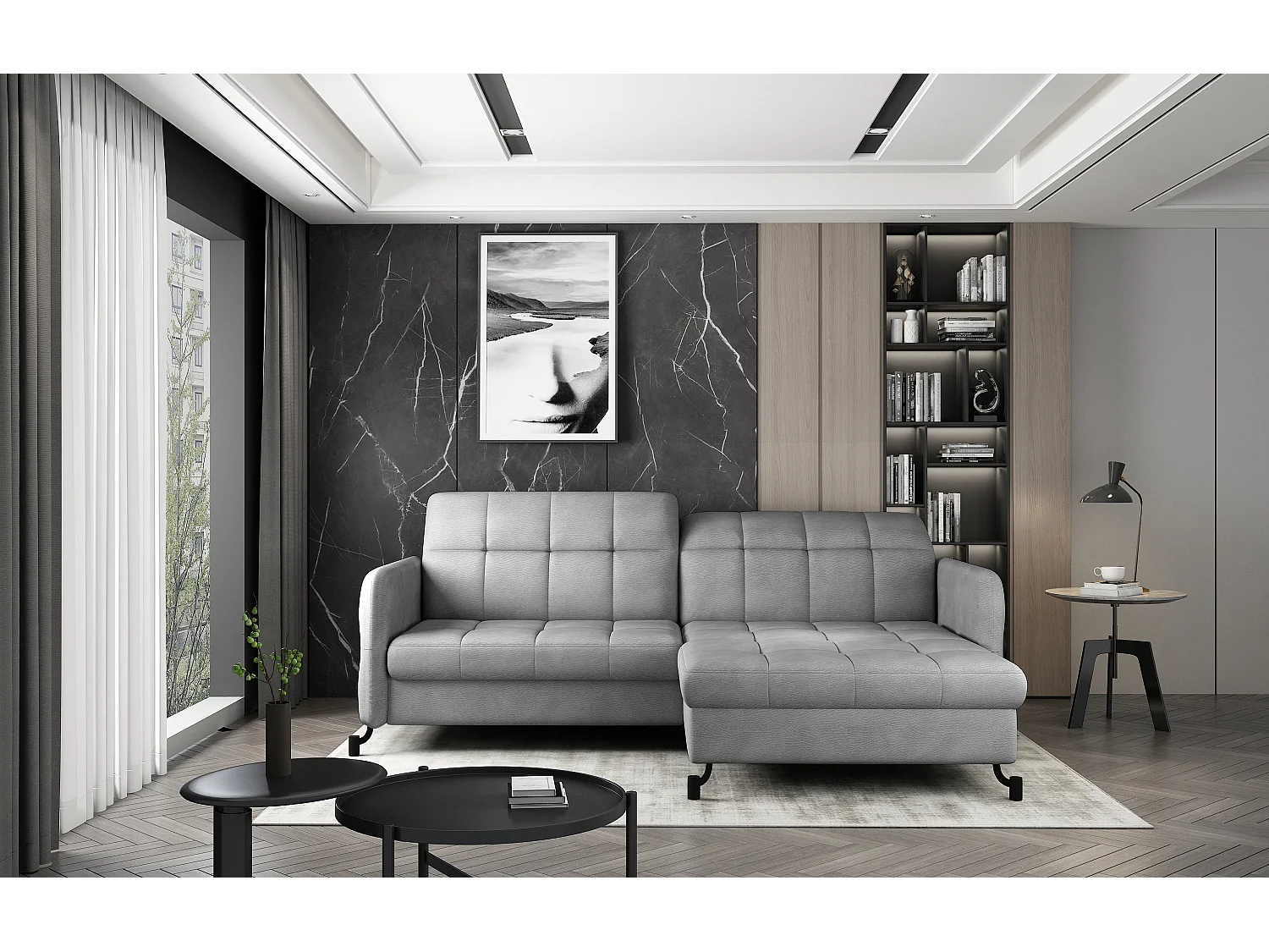 Divano d'angolo Anna R/Tessuto/Gris/In Magazzino