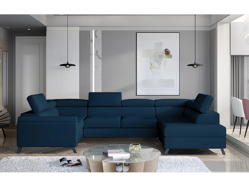 Divano d'angolo Lenzo UR/Tessuto-Blu