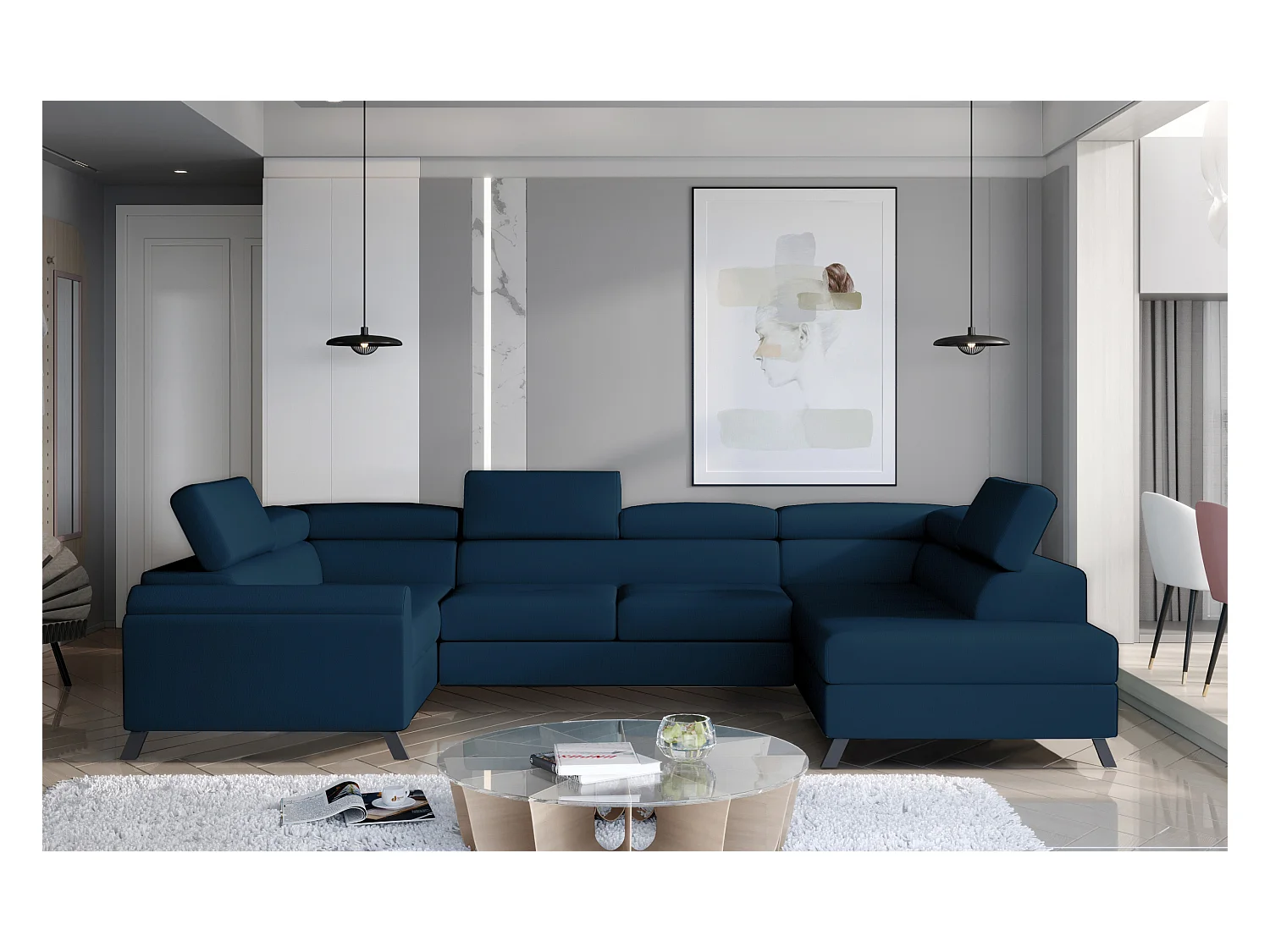 Divano d'angolo Lenzo UR/Tessuto-Blu