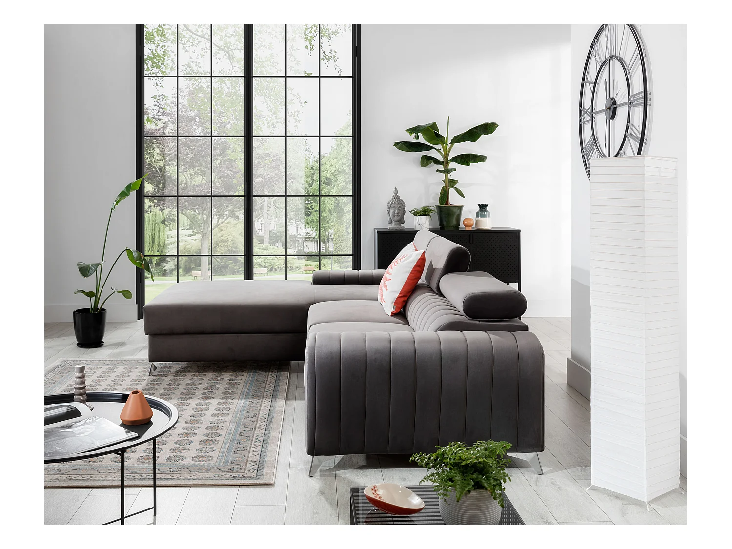 Divano d'angolo Futura L/Tessuto/Grigio/In Magazzino