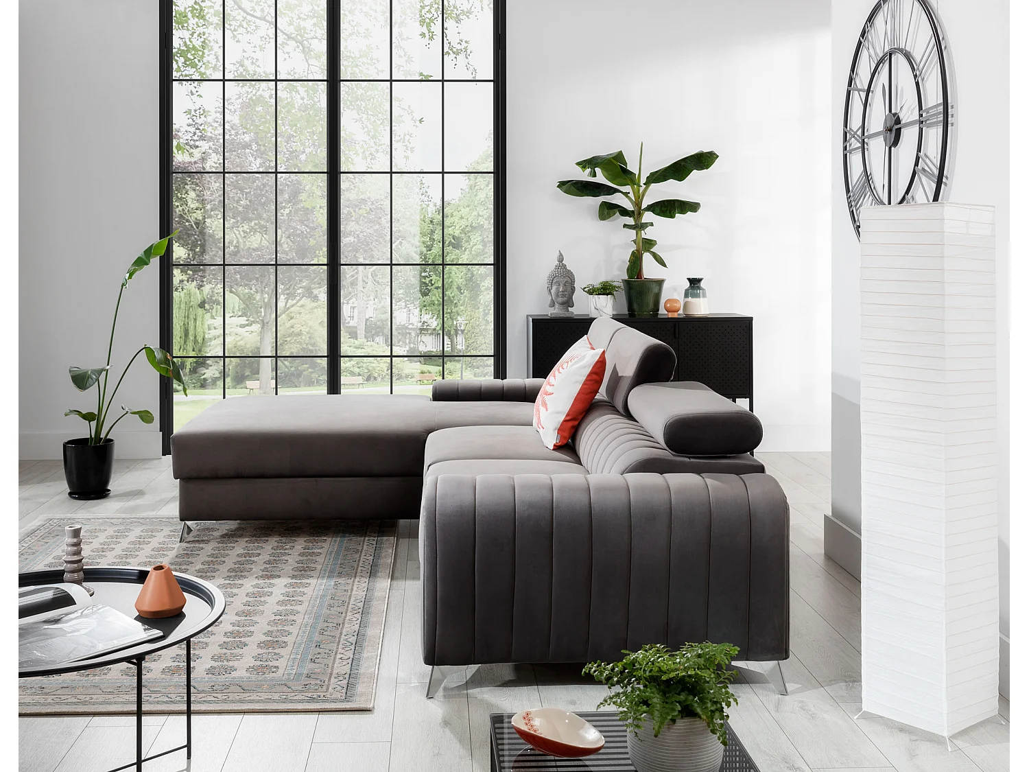 Ecksofa Futura L/Stoffbezug/Grau/An Lager