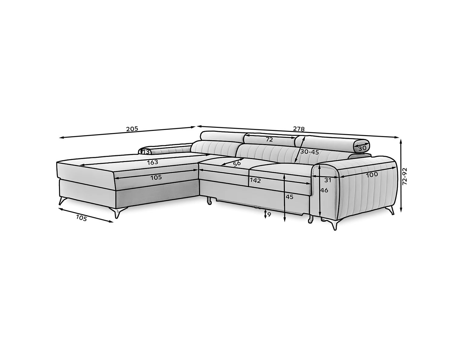 Ecksofa Futura L/Stoffbezug/Grau/An Lager