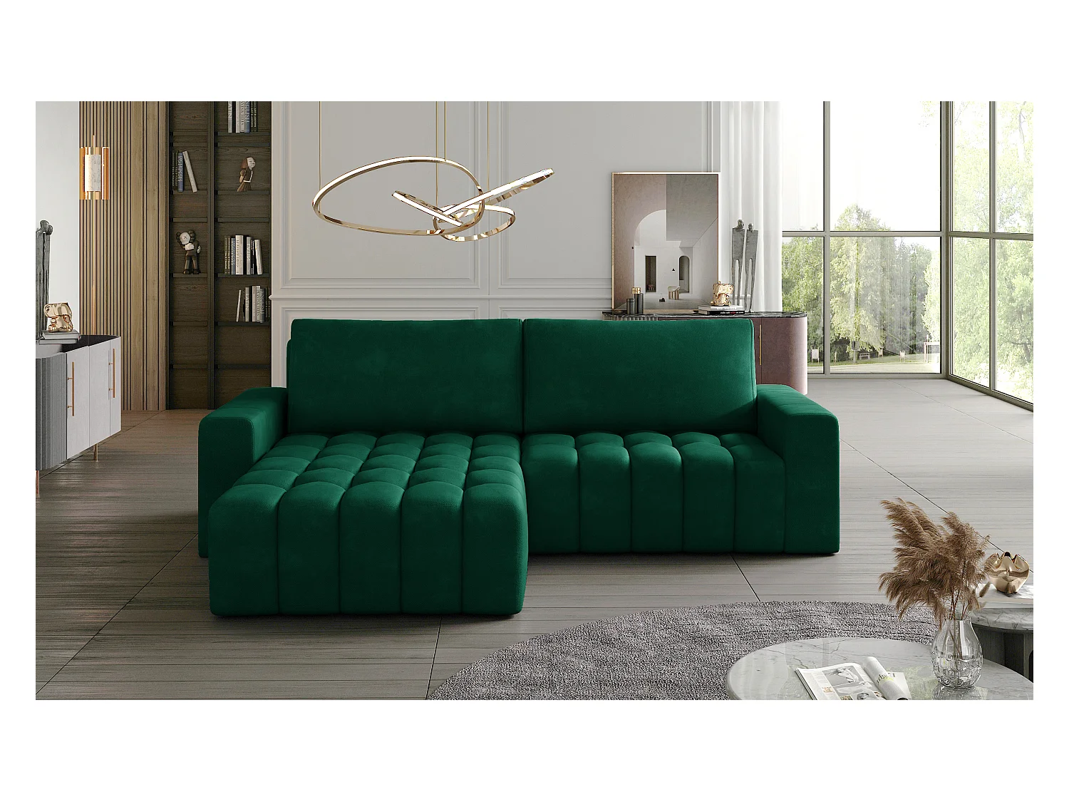 Divano d'angolo Stelvino L/Tessuto/Verde/In Magazzino