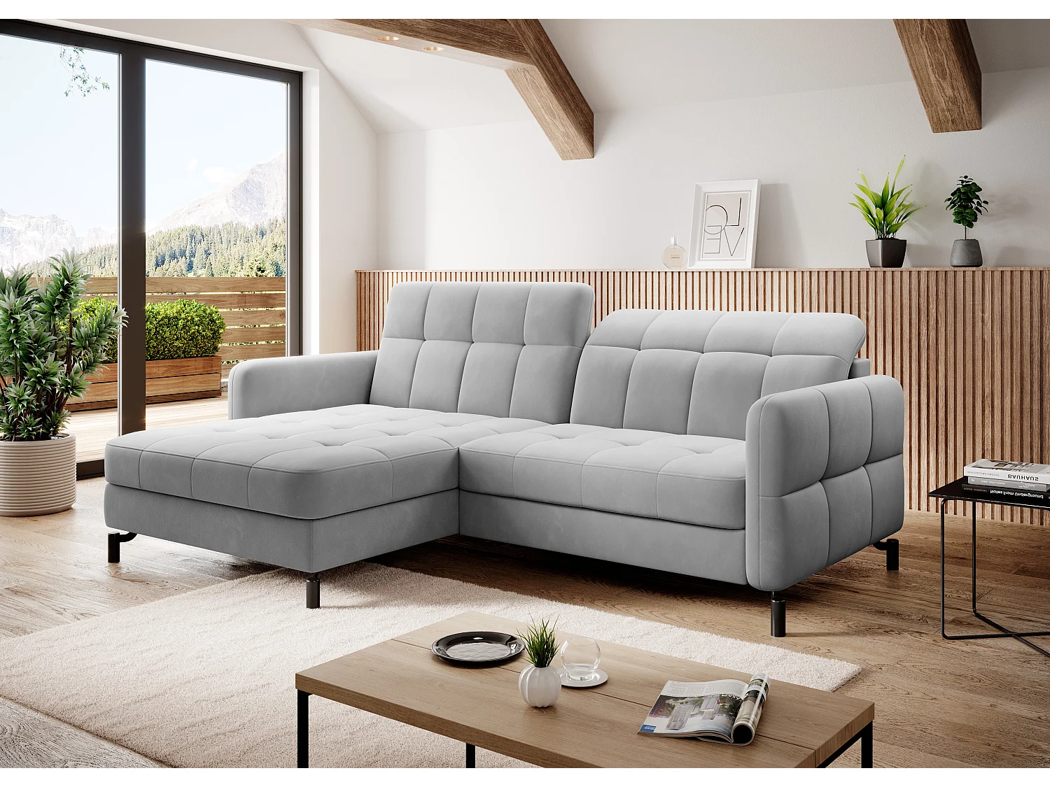 Ecksofa Anna L/Stoff/Grau/An Lager