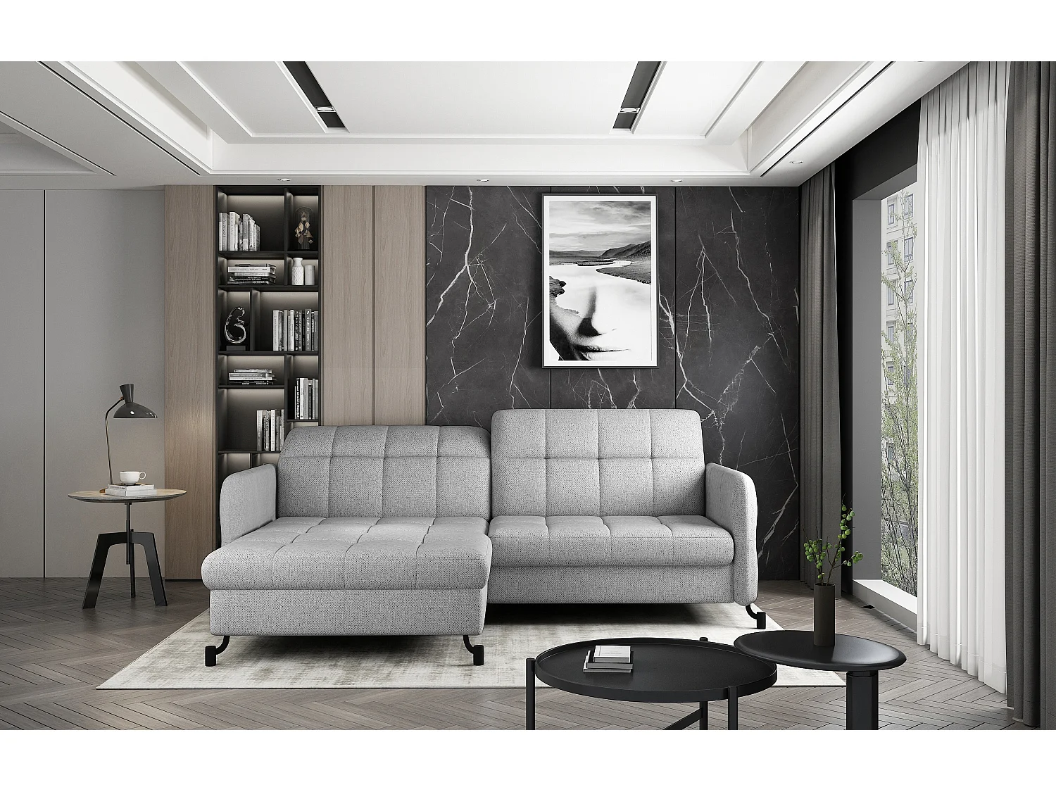 Canapé Corner Anna L/Tissu/Gris/En Stock