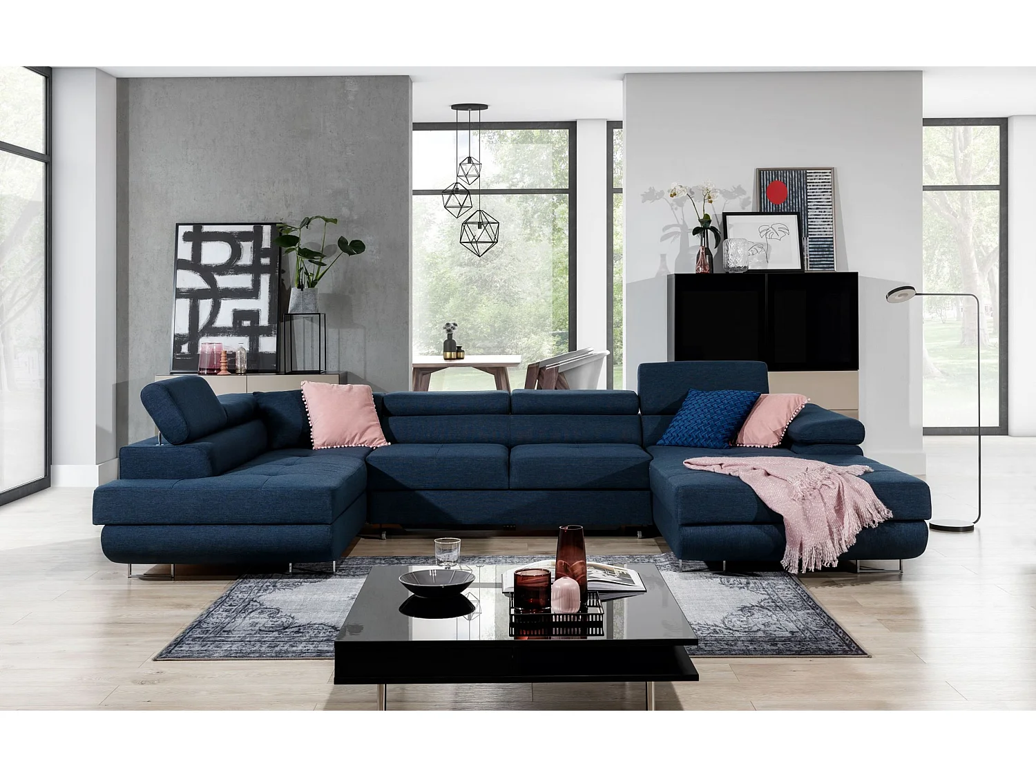 Ecksofa Trebino UL/Stoffbezug/Blau