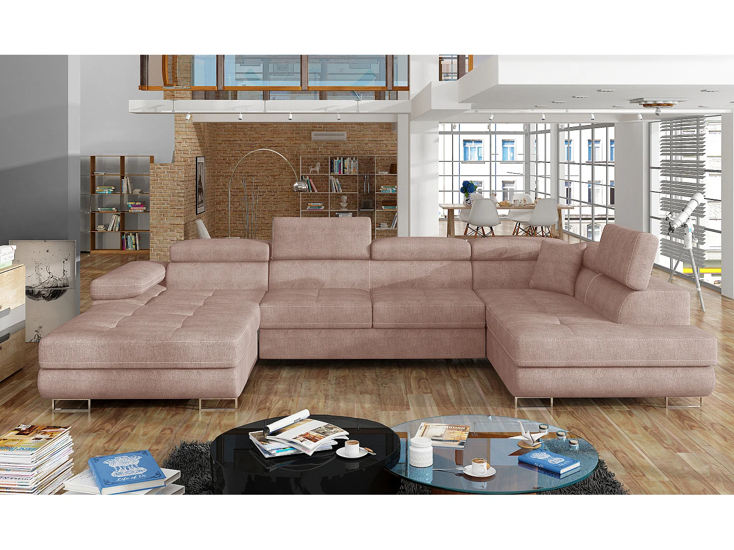 Ecksofa Trebino UR/Stoffbezug/Rose
